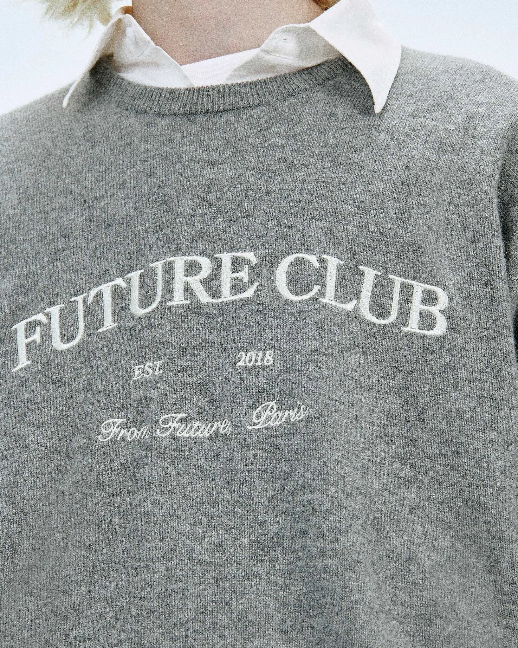 Clearance FROM FUTURE Pull Col Rond Future Club Gris Chine Fonce