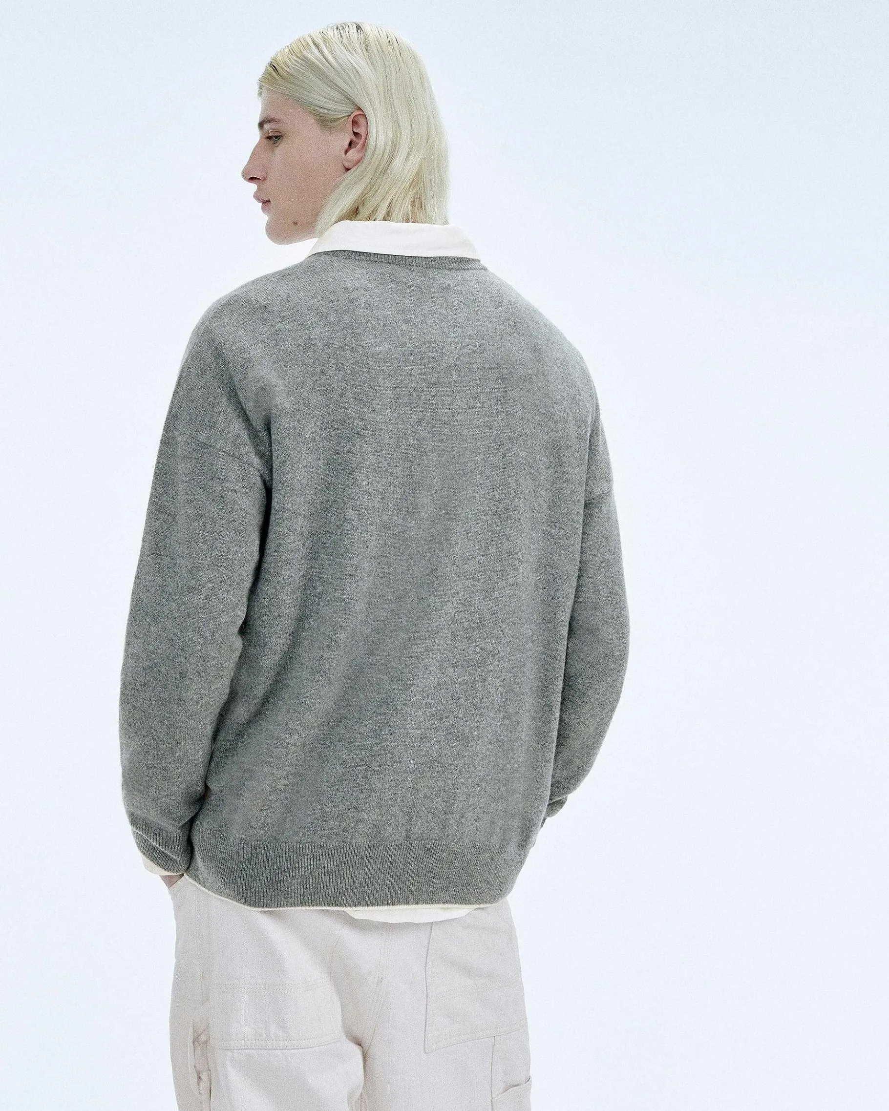 Outlet FROM FUTURE Pull Col Rond Future Club Gris Chine Fonce