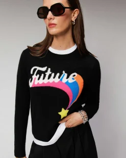 Hot FROM FUTURE Pull Col Rond Future Etoile Filante Leger Noir