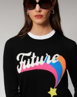 Hot FROM FUTURE Pull Col Rond Future Etoile Filante Leger Noir