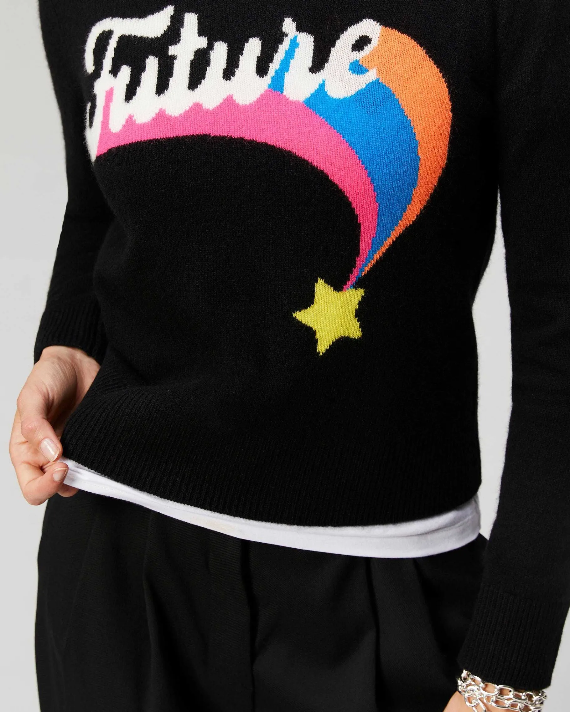 Hot FROM FUTURE Pull Col Rond Future Etoile Filante Leger Noir