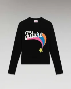 Discount FROM FUTURE Pull Col Rond Future Etoile Filante Leger Noir