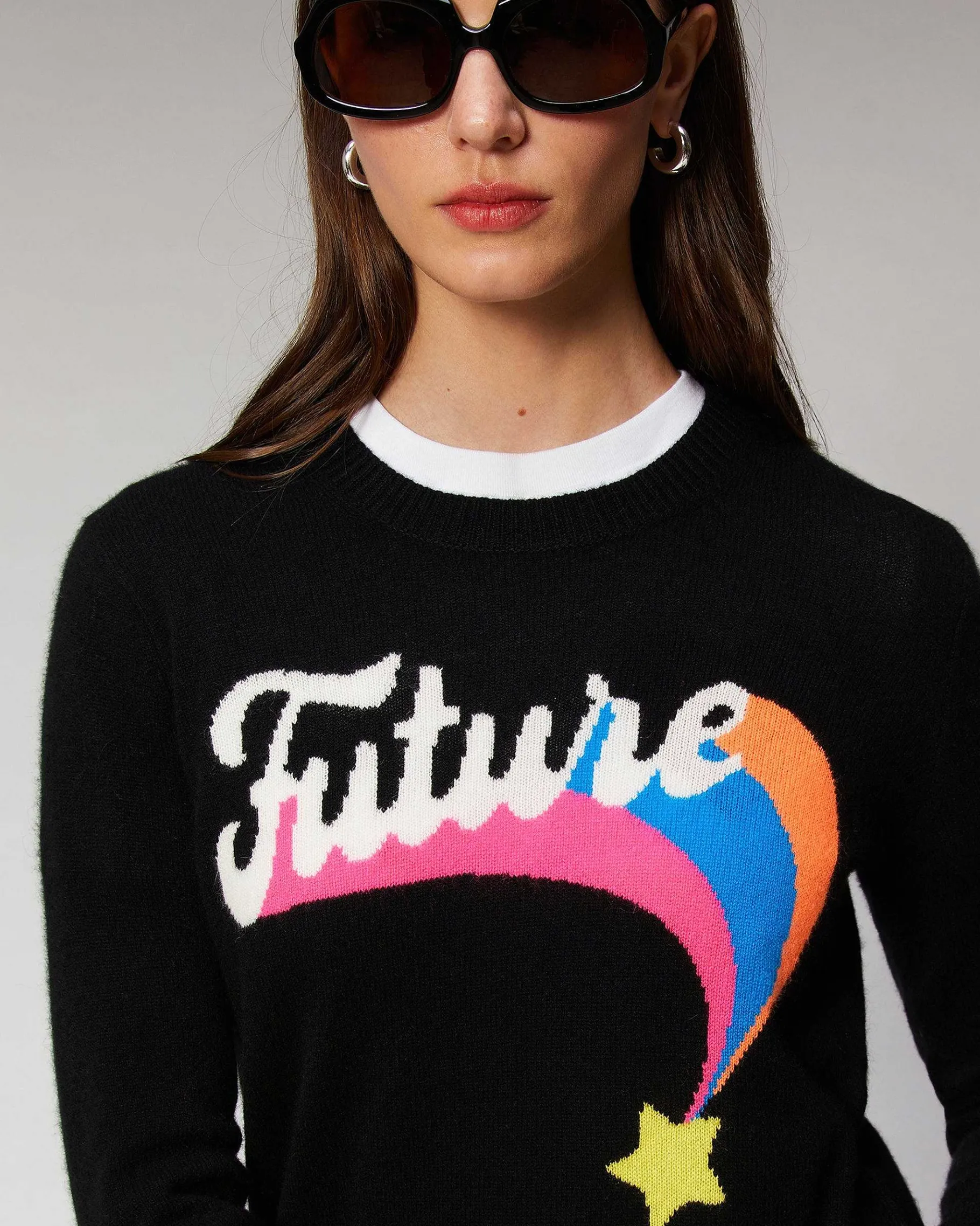 Discount FROM FUTURE Pull Col Rond Future Etoile Filante Leger Noir