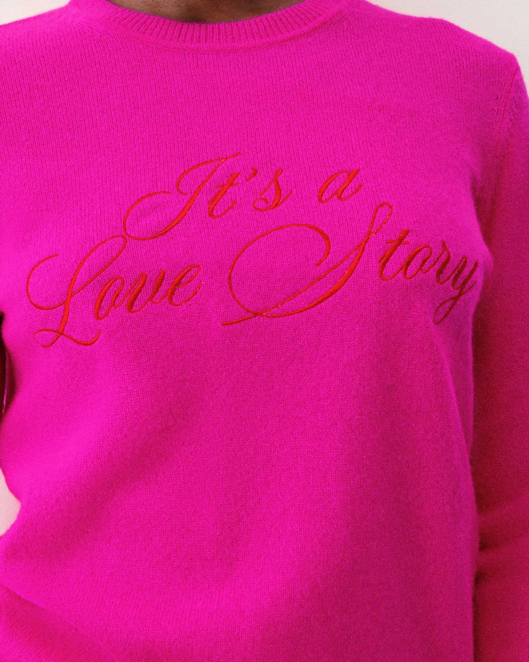 Sale FROM FUTURE Pull Col Rond It'S A Love Story Flash Pink