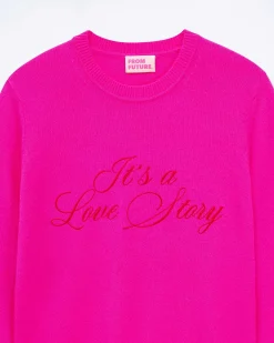 Sale FROM FUTURE Pull Col Rond It'S A Love Story Flash Pink
