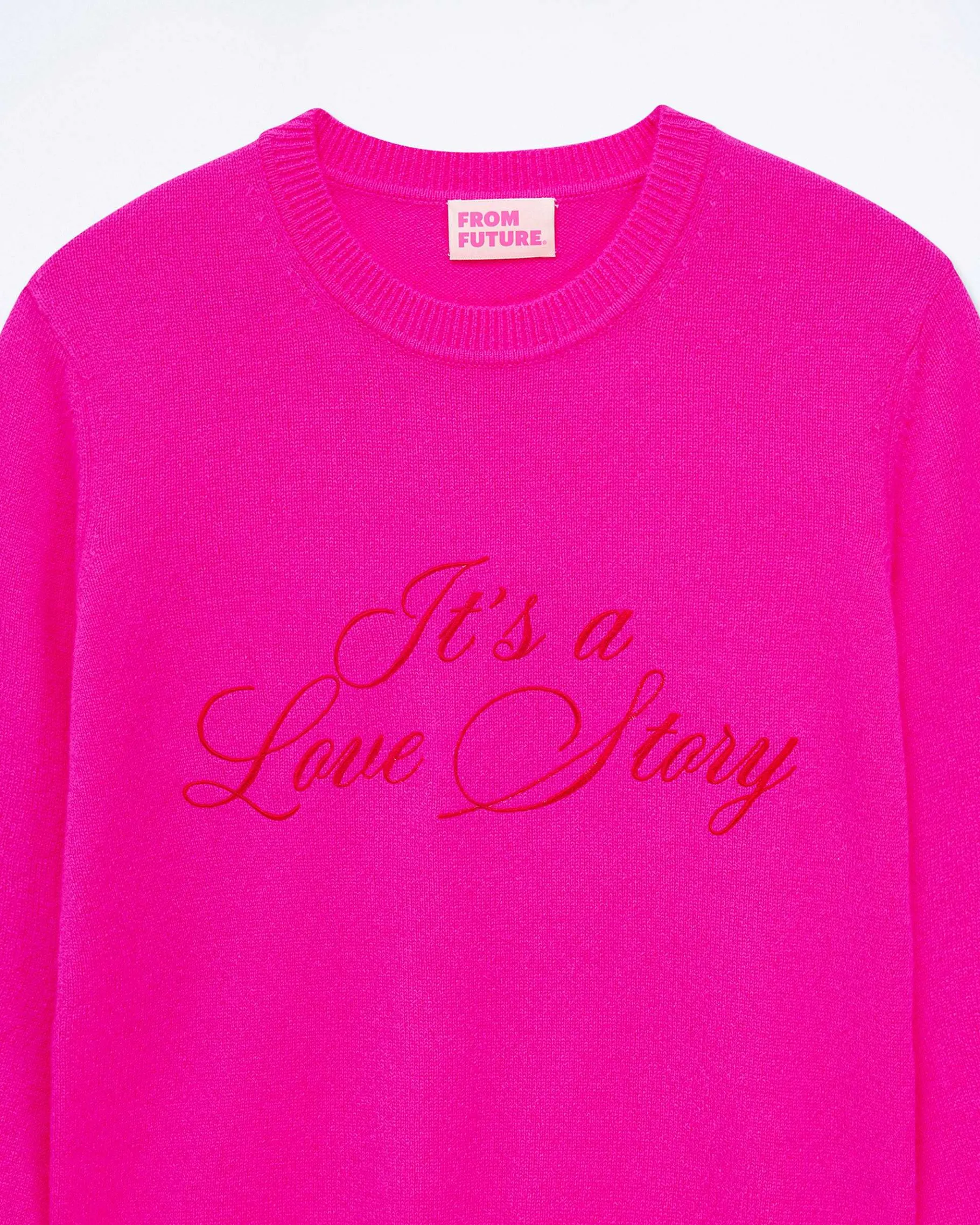 Sale FROM FUTURE Pull Col Rond It'S A Love Story Flash Pink