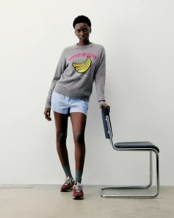New FROM FUTURE Pull Col Rond Keep It Healthy Gris Chine Fonce