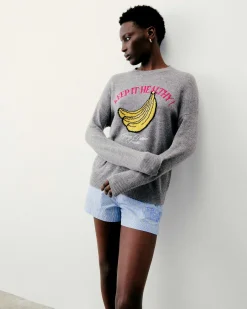 New FROM FUTURE Pull Col Rond Keep It Healthy Gris Chine Fonce