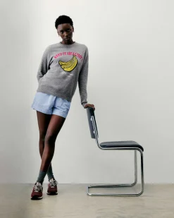 New FROM FUTURE Pull Col Rond Keep It Healthy Gris Chine Fonce