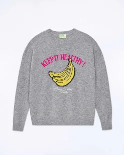 New FROM FUTURE Pull Col Rond Keep It Healthy Gris Chine Fonce