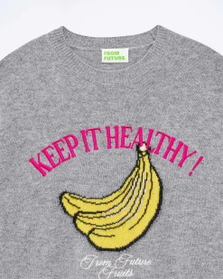 New FROM FUTURE Pull Col Rond Keep It Healthy Gris Chine Fonce