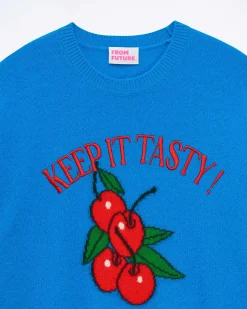 Hot FROM FUTURE Pull Col Rond Keep It Tasty Surf Blue
