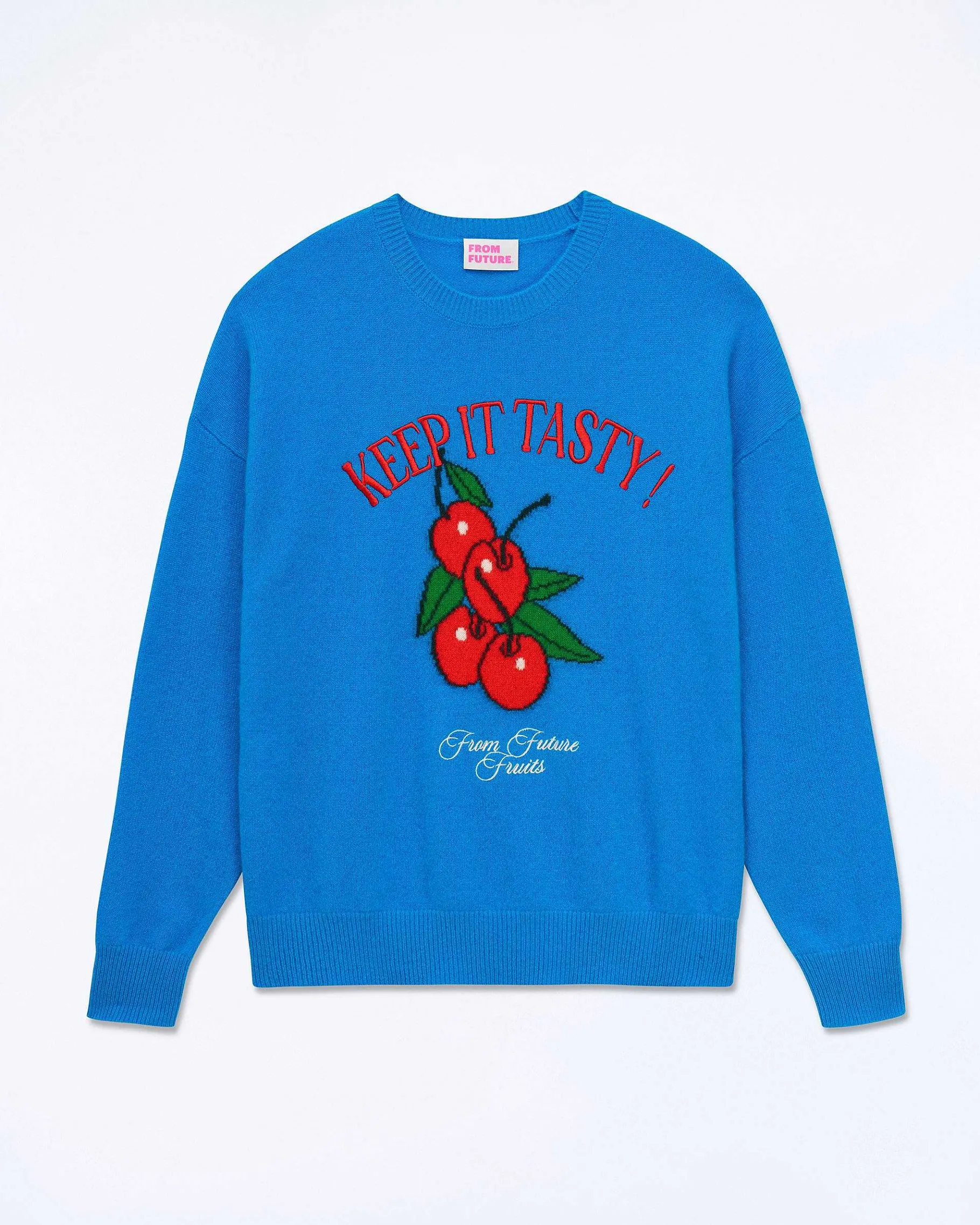 Hot FROM FUTURE Pull Col Rond Keep It Tasty Surf Blue