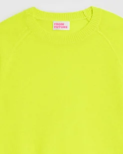 Best FROM FUTURE Pull Col Rond Leger Jaune Fluo