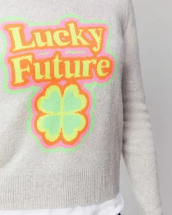 New FROM FUTURE Pull Col Rond Lucky Future Leger Gris Chine Clair