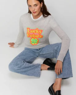 New FROM FUTURE Pull Col Rond Lucky Future Leger Gris Chine Clair