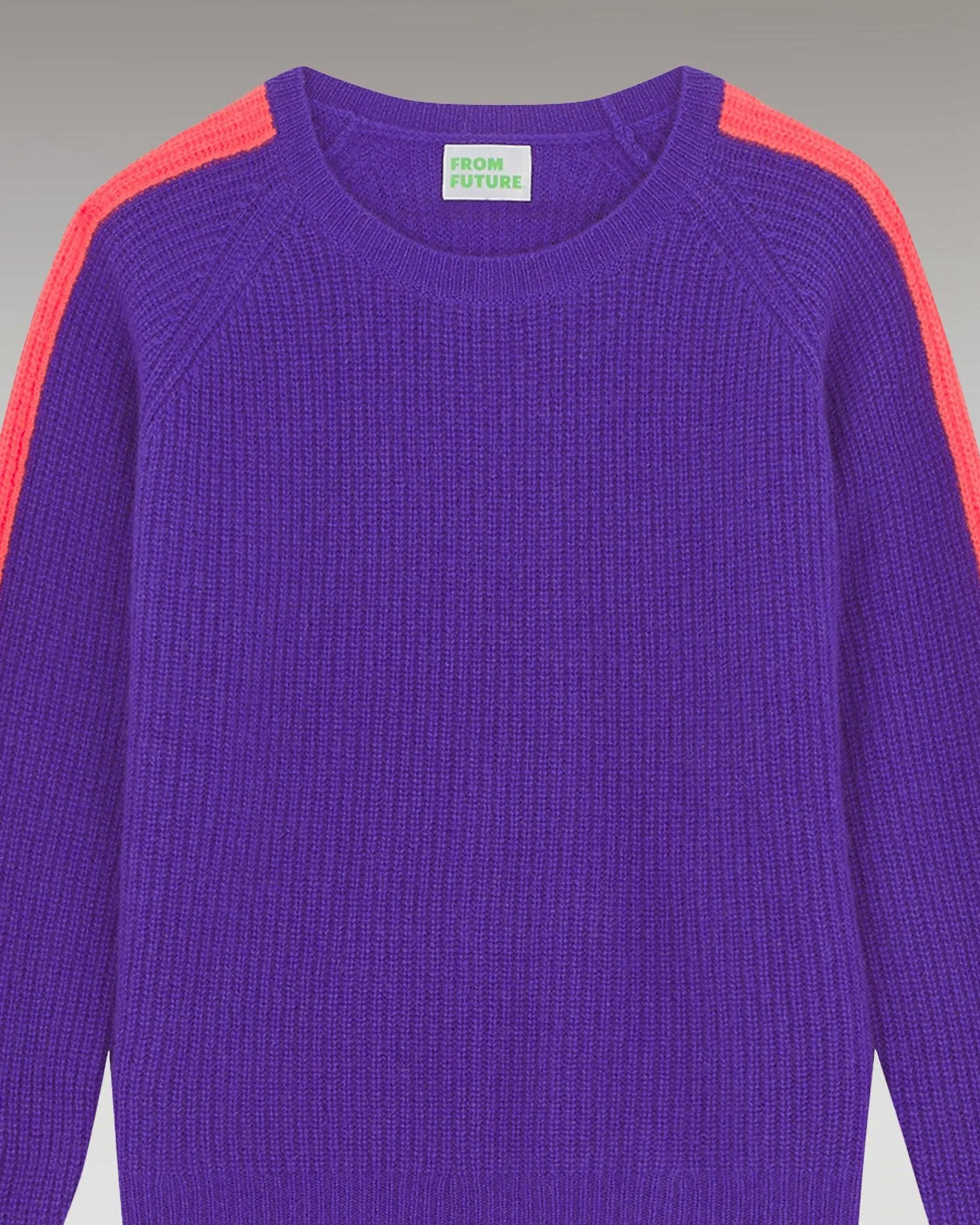 Online FROM FUTURE Pull Col Rond Maille Perlee Bandes Multicolore Violet Fluo