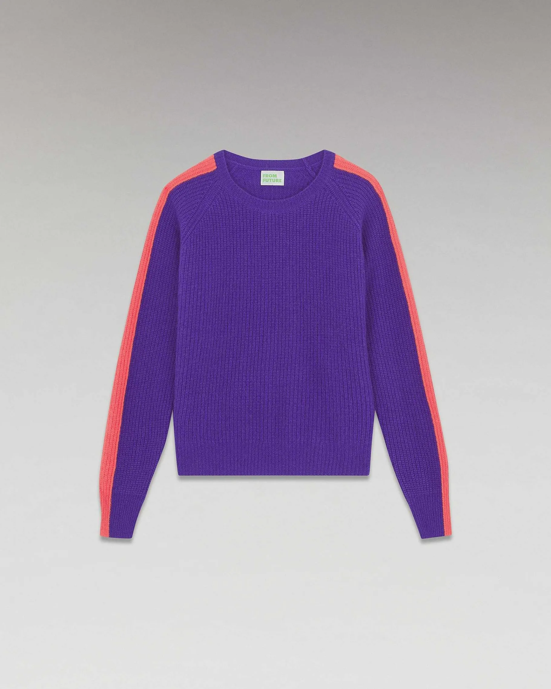 Online FROM FUTURE Pull Col Rond Maille Perlee Bandes Multicolore Violet Fluo