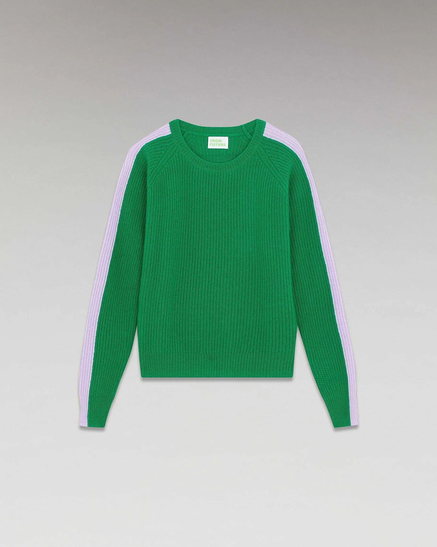 Online FROM FUTURE Pull Col Rond Maille Perlee Bandes Multicolore Winter Green