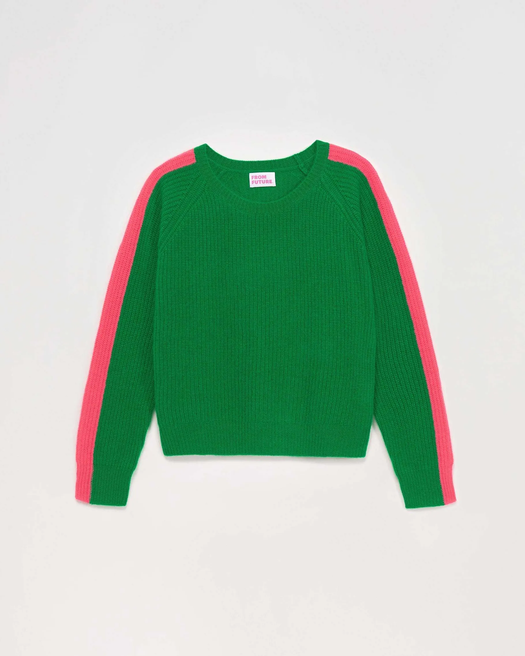 Best FROM FUTURE Pull Col Rond Maille Perlee Bandes Multicolore Vert Gazon