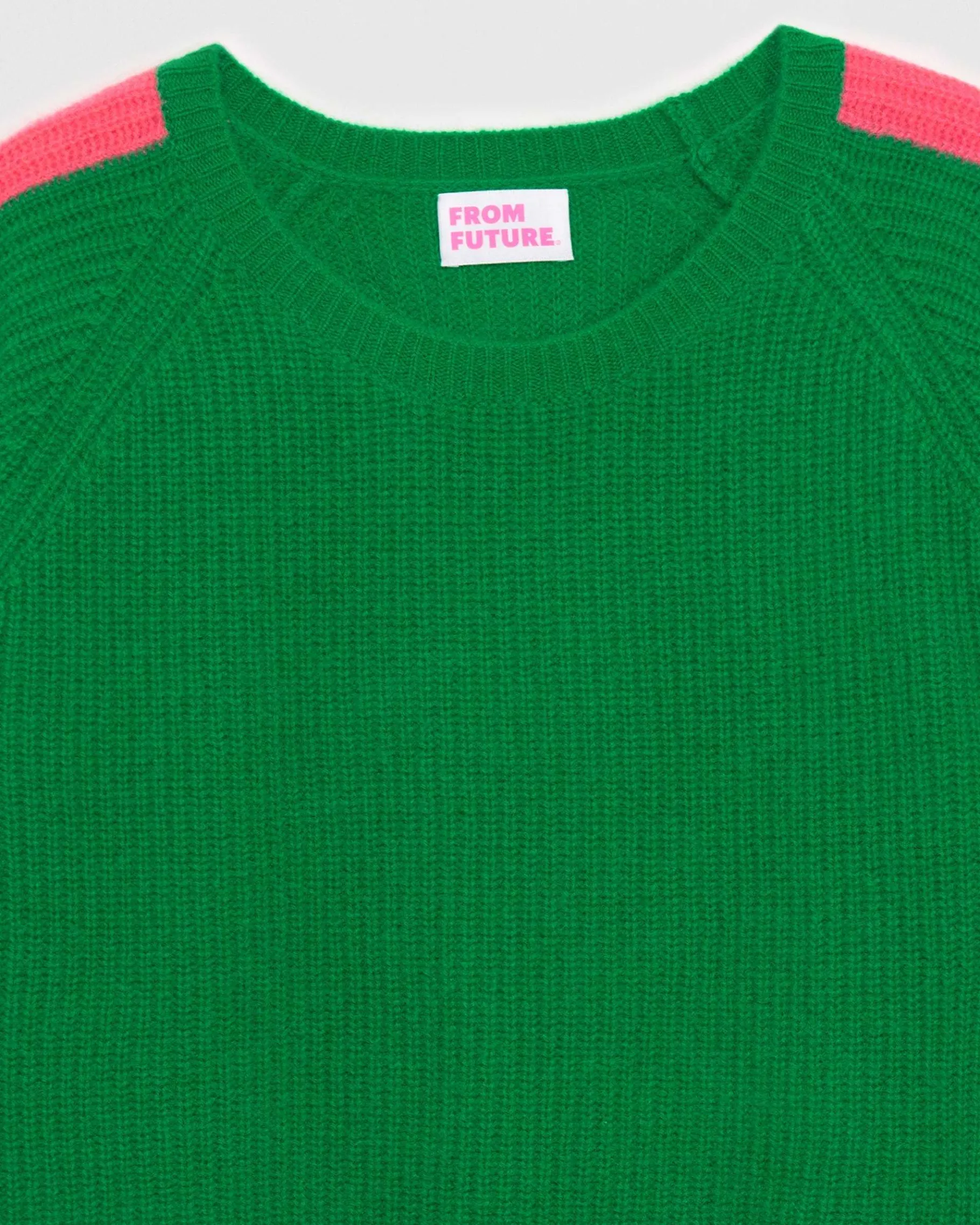 Best FROM FUTURE Pull Col Rond Maille Perlee Bandes Multicolore Vert Gazon