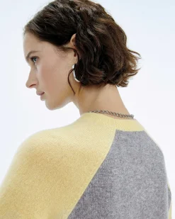Sale FROM FUTURE Pull Col Rond Manches Contrastees Gris Chine Fonce