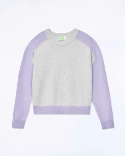 New FROM FUTURE Pull Col Rond Manches Contrastees Gris Chine Clair
