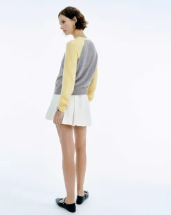 Discount FROM FUTURE Pull Col Rond Manches Contrastees Gris Chine Fonce