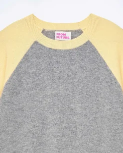 Discount FROM FUTURE Pull Col Rond Manches Contrastees Gris Chine Fonce