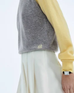 Discount FROM FUTURE Pull Col Rond Manches Contrastees Gris Chine Fonce