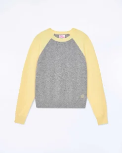 Discount FROM FUTURE Pull Col Rond Manches Contrastees Gris Chine Fonce