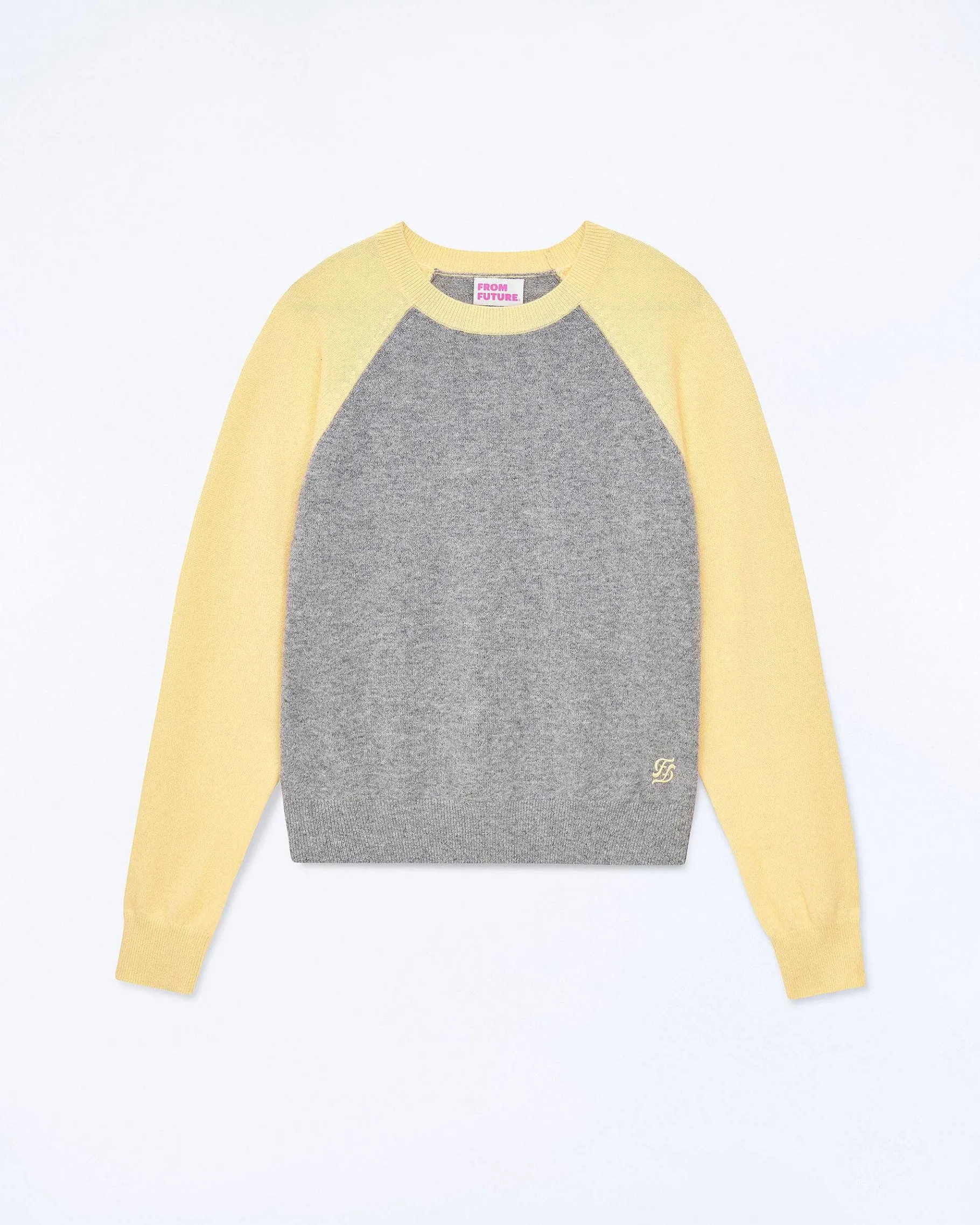 Discount FROM FUTURE Pull Col Rond Manches Contrastees Gris Chine Fonce