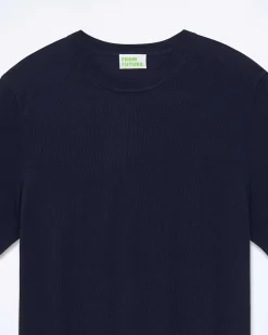 Discount FROM FUTURE Pull Col Rond Manches Courtes Navy