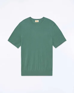 Outlet FROM FUTURE Pull Col Rond Manches Courtes Washed Green