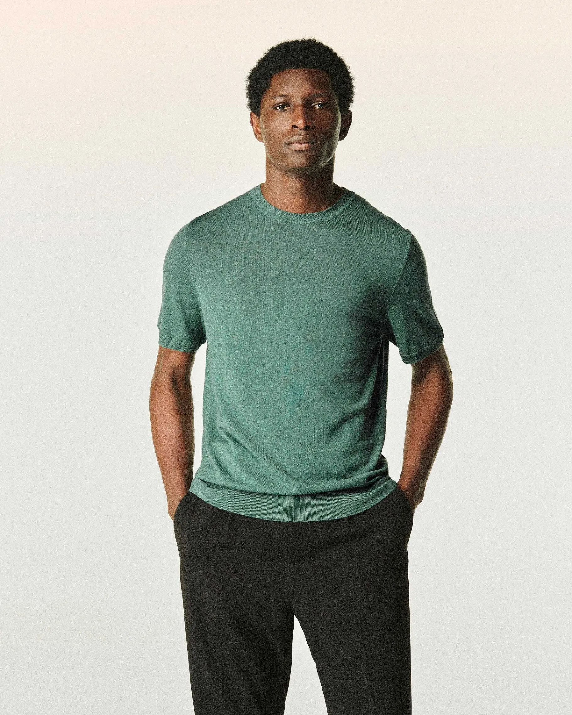Outlet FROM FUTURE Pull Col Rond Manches Courtes Washed Green