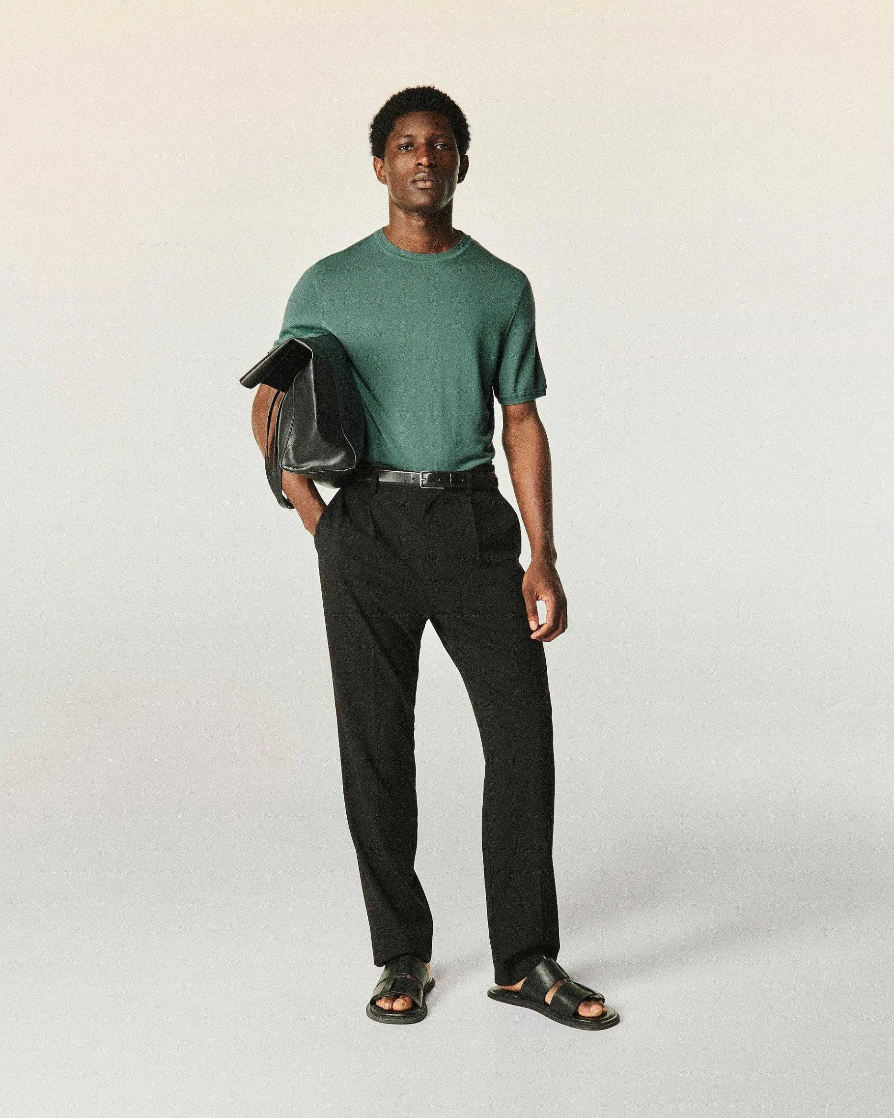 Outlet FROM FUTURE Pull Col Rond Manches Courtes Washed Green