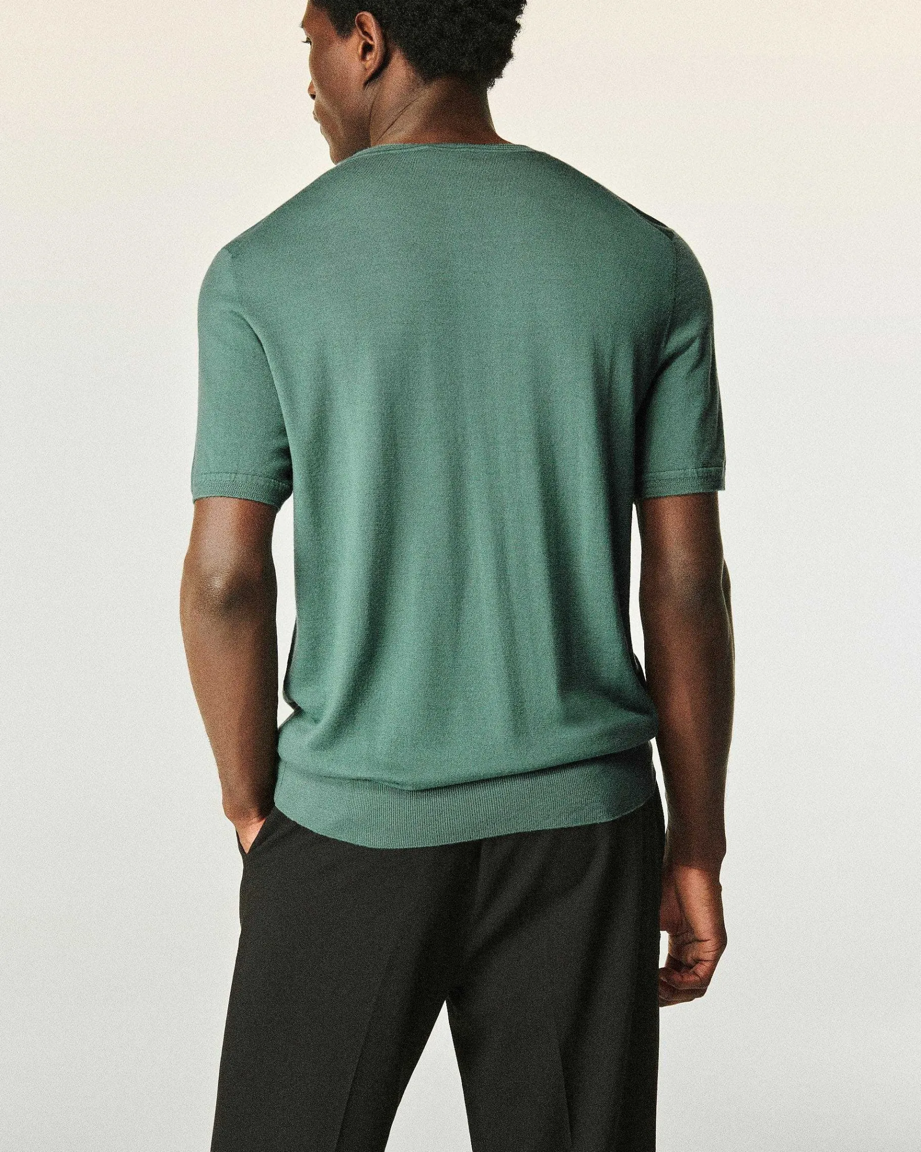 Outlet FROM FUTURE Pull Col Rond Manches Courtes Washed Green