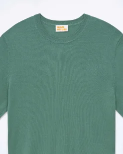 Outlet FROM FUTURE Pull Col Rond Manches Courtes Washed Green