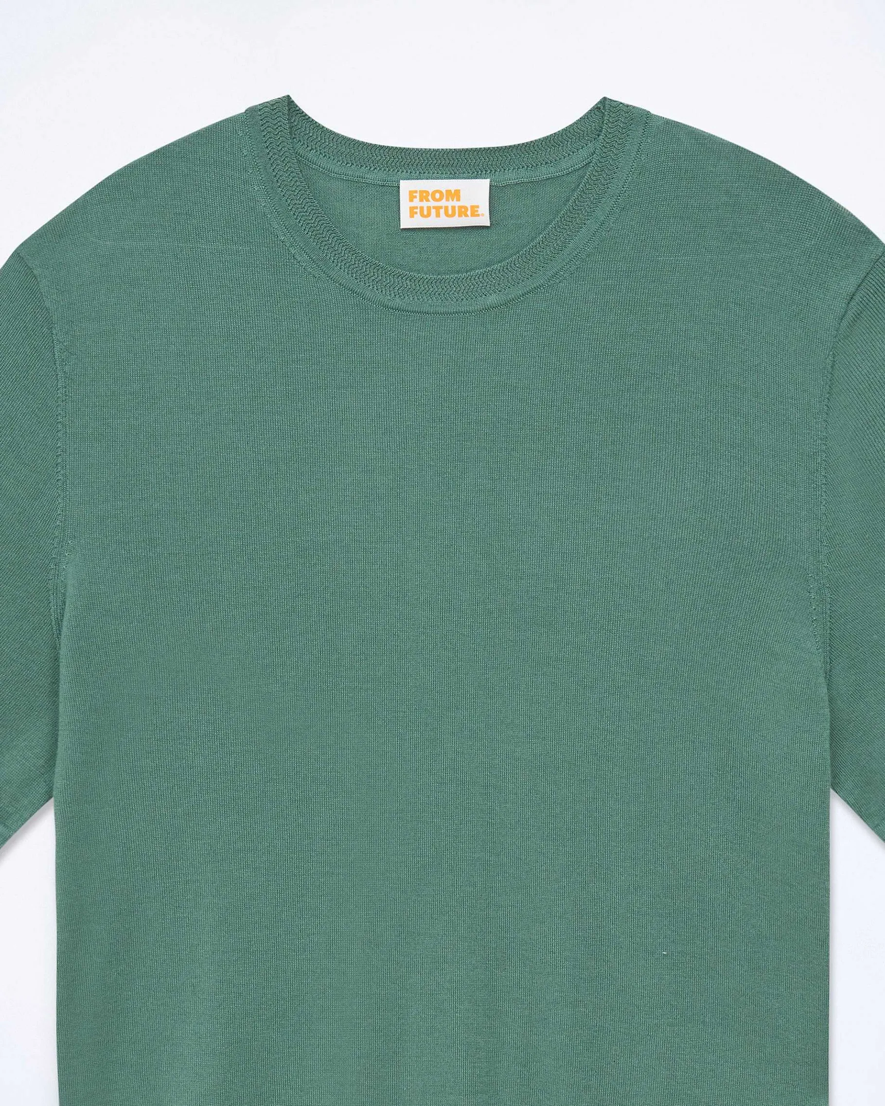 Outlet FROM FUTURE Pull Col Rond Manches Courtes Washed Green