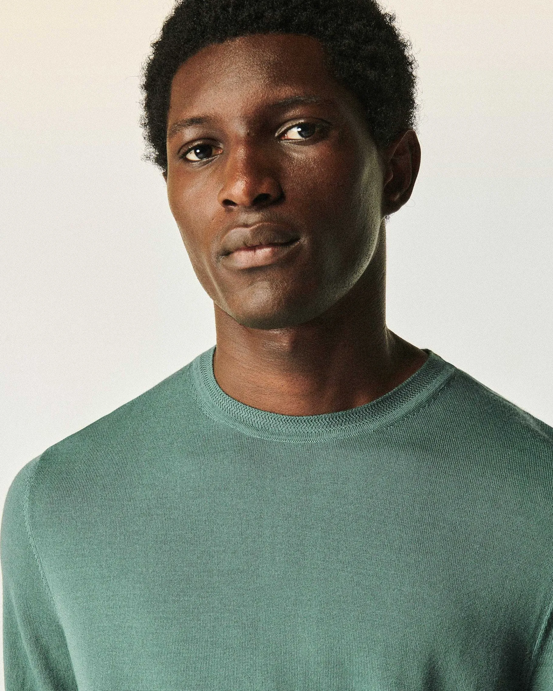 Outlet FROM FUTURE Pull Col Rond Manches Courtes Washed Green