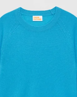 Online FROM FUTURE Pull Col Rond Manches Raglan Light Water Blue