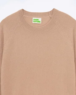 Sale FROM FUTURE Pull Col Rond Manches Raglan Light Tropical Camel