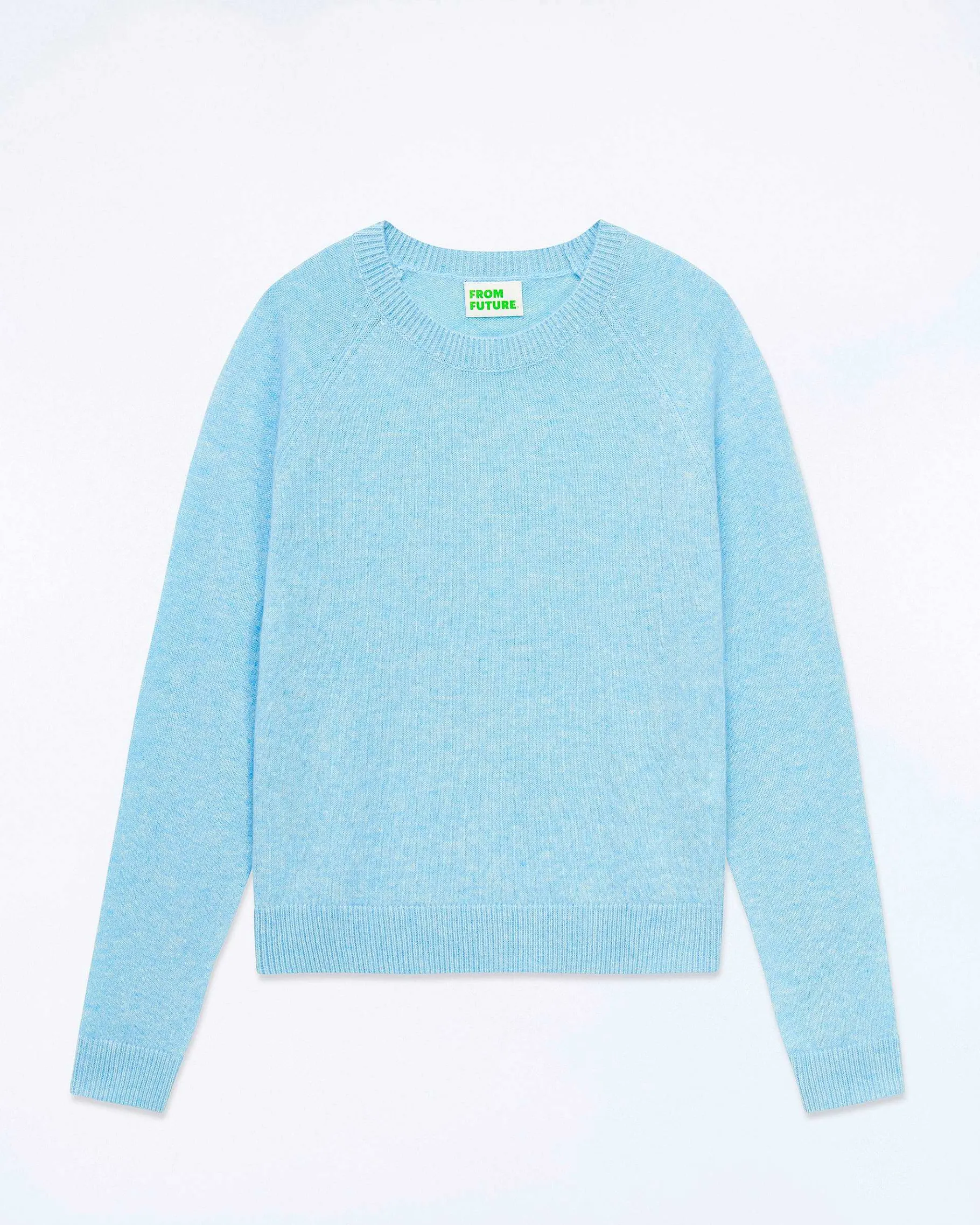 Discount FROM FUTURE Pull Col Rond Manches Raglan Light Acid Blue Mouline