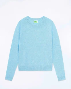 Online FROM FUTURE Pull Col Rond Manches Raglan Light Acid Blue Mouline