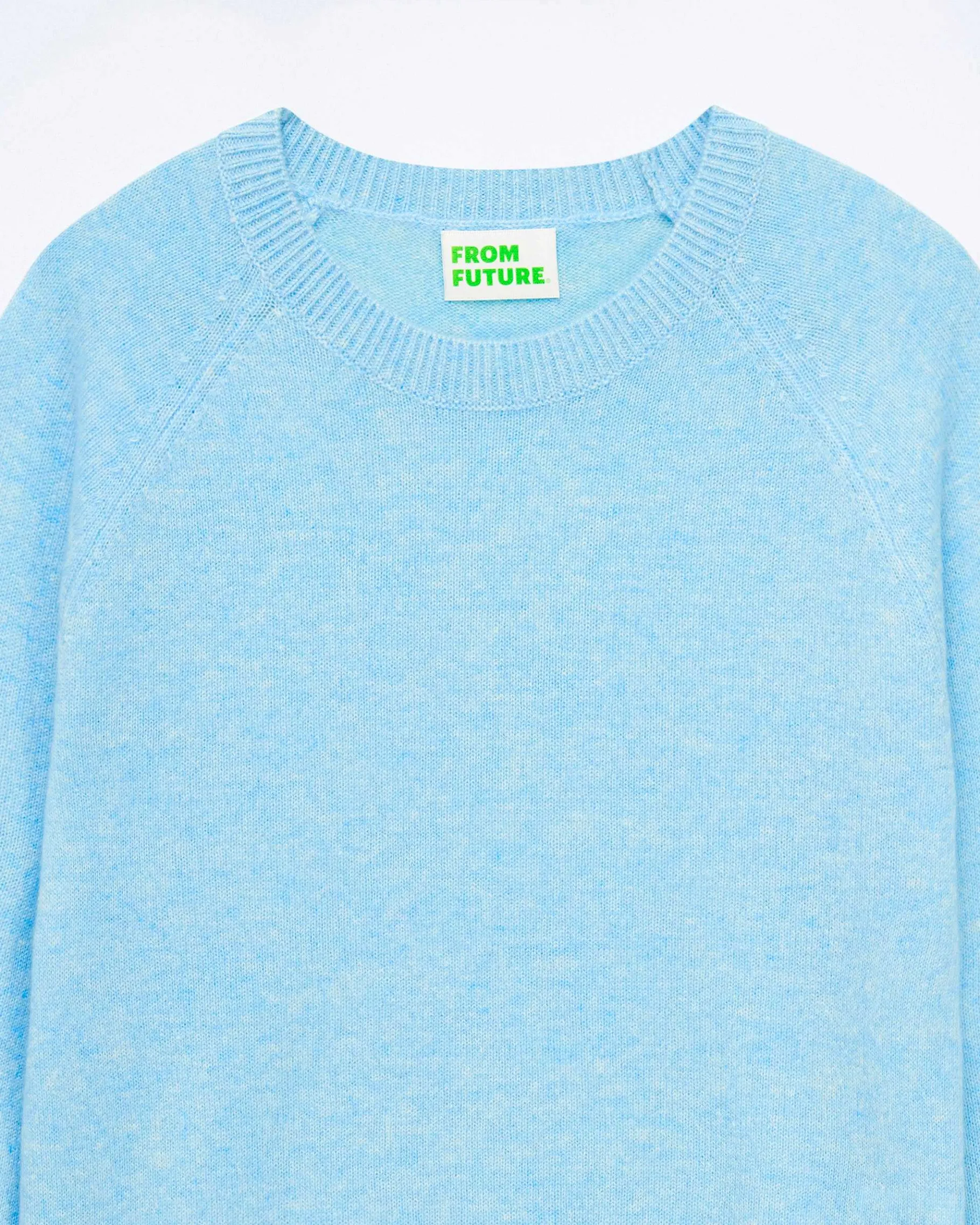 Online FROM FUTURE Pull Col Rond Manches Raglan Light Acid Blue Mouline