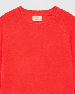 FROM FUTURE Pull Col Rond Manches Raglan Light Neon Orange