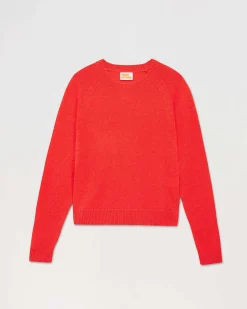 FROM FUTURE Pull Col Rond Manches Raglan Light Neon Orange