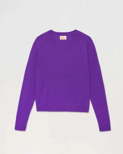 Outlet FROM FUTURE Pull Col Rond Manches Raglan Leger Violet Fluo