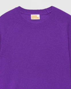 Outlet FROM FUTURE Pull Col Rond Manches Raglan Leger Violet Fluo