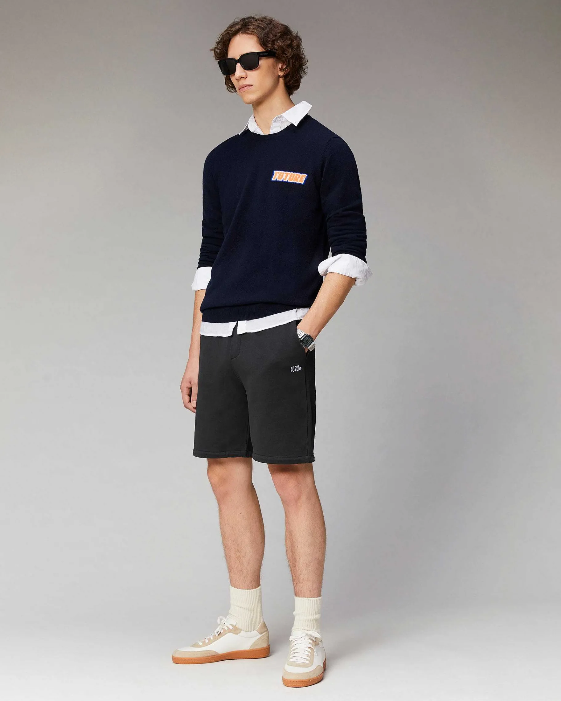 Best FROM FUTURE Pull Col Rond Motif Future Navy